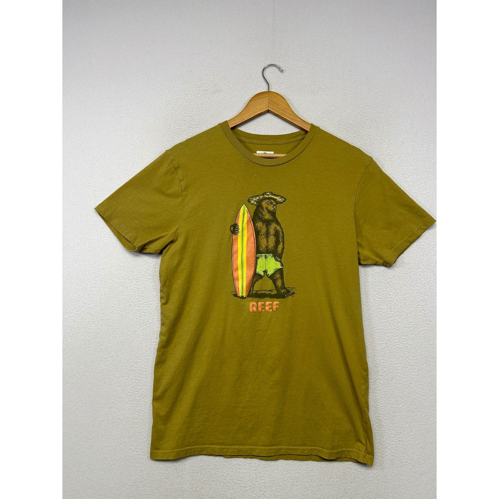 Surf Bear Graphic Reef Mens Large Olive Green Short Sleeve T-Shirt Outdoors
